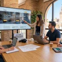 El impacto estratégico del diseño web en Sevilla: más allá de la estética 1 Equipo trabajando en un proyecto de diseño web en Sevilla frente a monitores