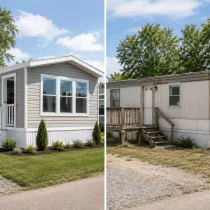 Comparación visual entre una casa móvil nueva y un mobil home de segunda mano